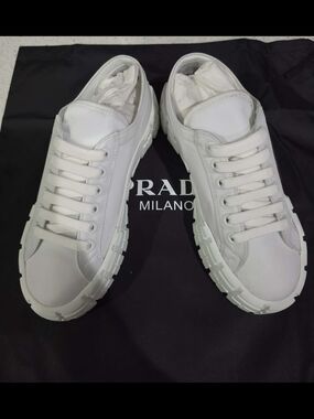 Prada White Women's Low-Top Nylon/Leather/ Rubber Sneakers